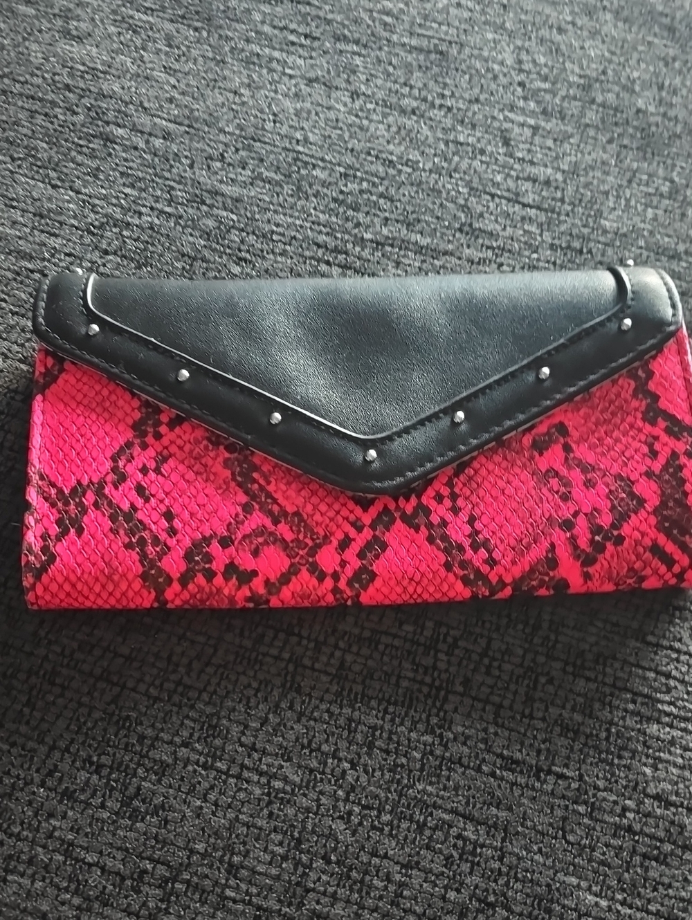 Pink Snake-Print Envelope Clutch with Black Trim